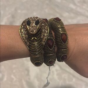 Gold Snake Bracelet with Red Accents